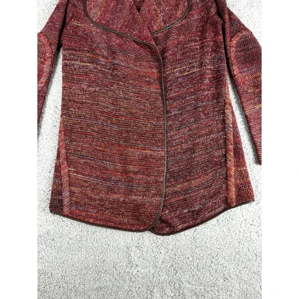 Chelsea & Violet Cardigan Sweater Womens Small Brown Space Dye Faux Leather Trim